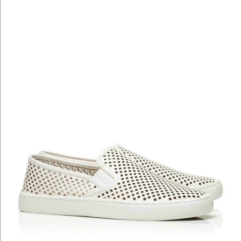 Tory Burch Jesse White Leather Perforated Casual  Slip on Shoes Sneakers 8 - Picture 2 of 9
